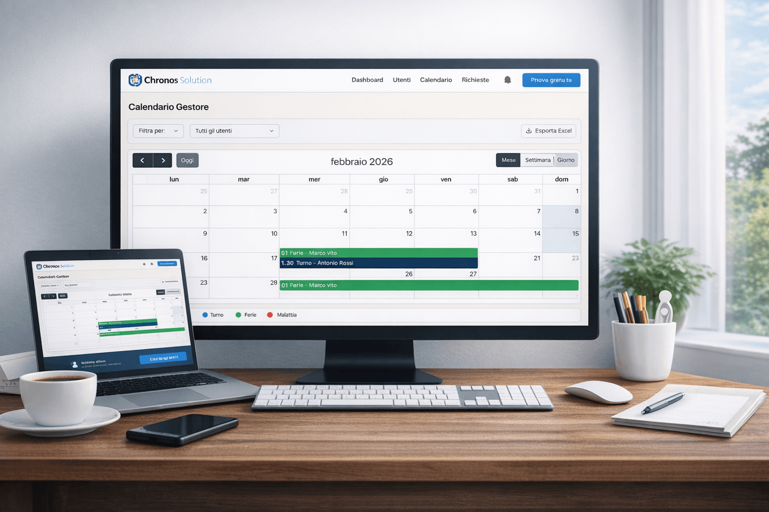 Schermata del calendario turni di Chronos Solution